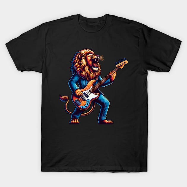 Lion Groove King: Roaring Bass T-Shirt by Blended Designs